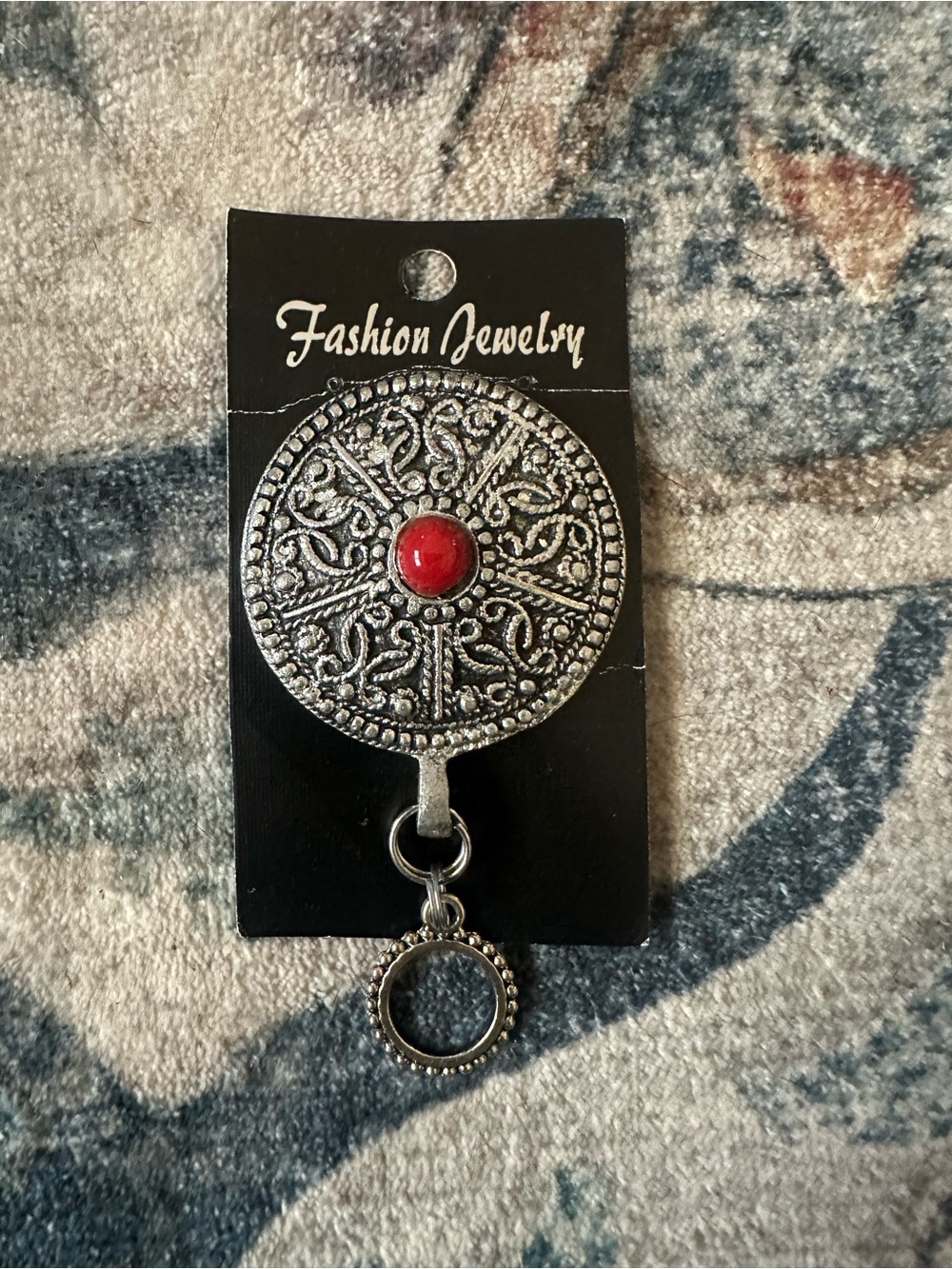 Magnetic Badge Holder Jewelry Silver-Tone Filigree Badge Reel with Red Accent